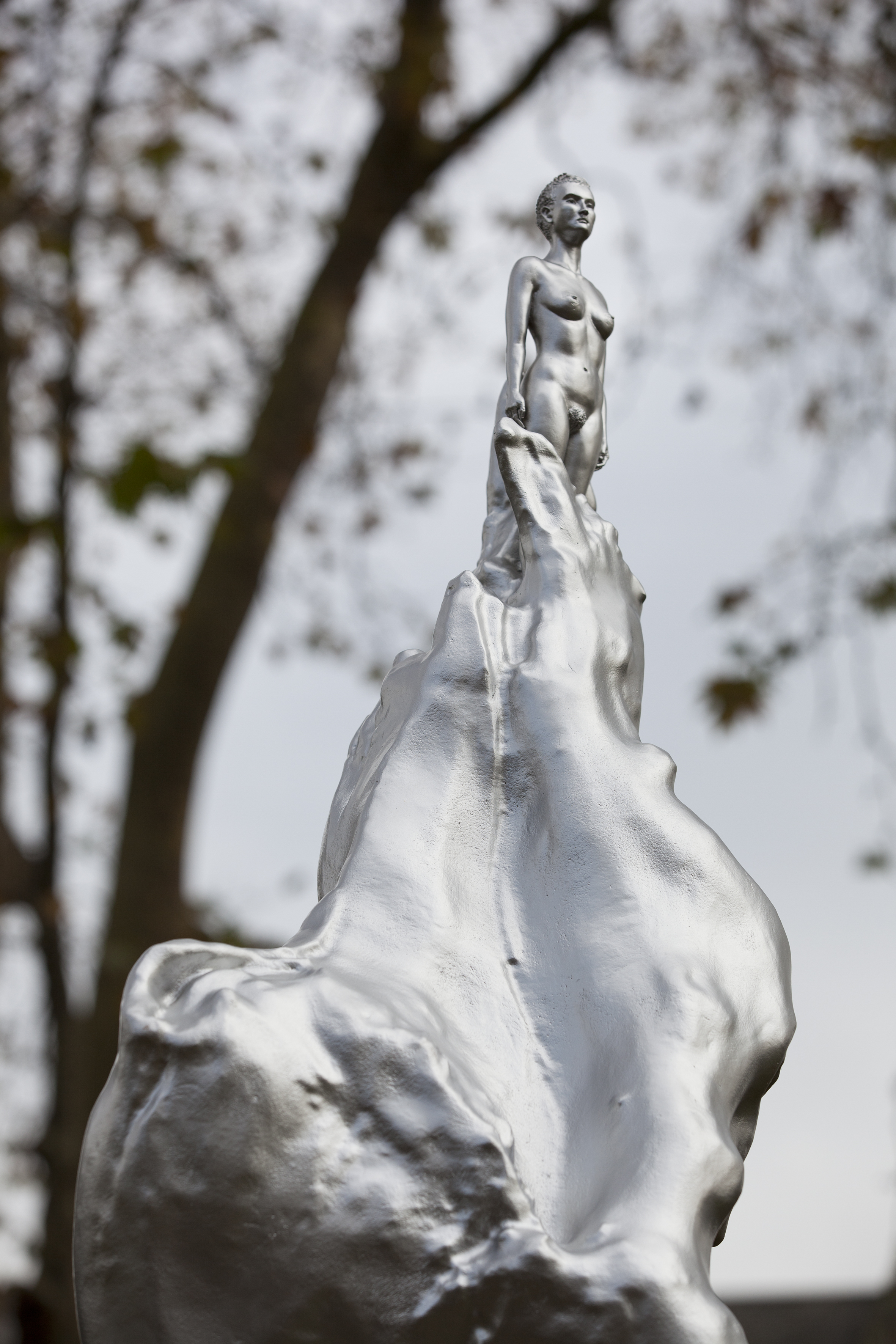 close up of the statue depicting Wollstonecraft's naked torso